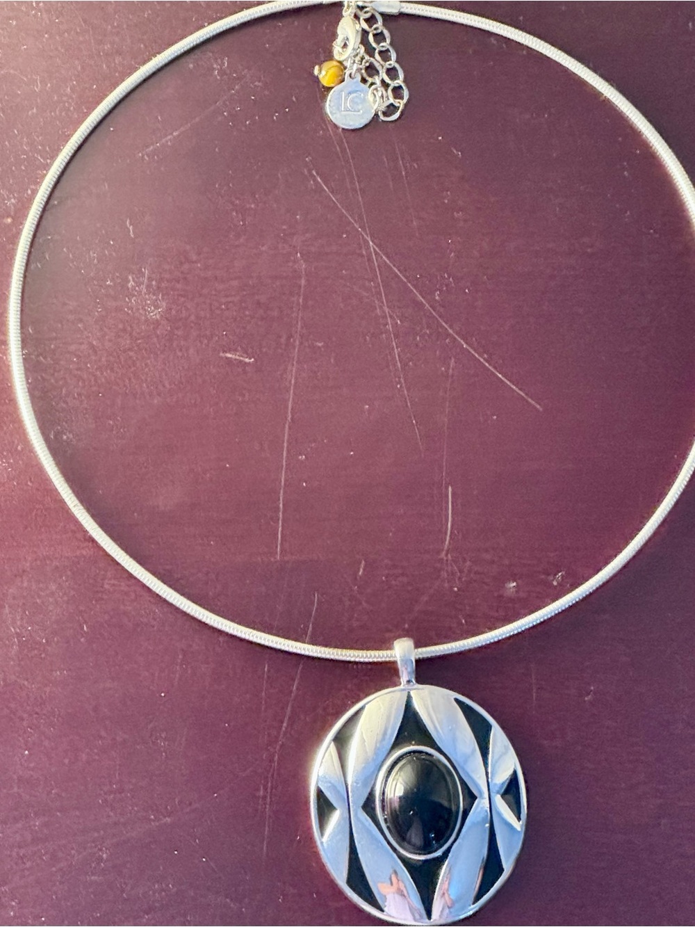 LC Lauren Conrad Silver Toned Pendant with Black Stone - Collar Necklace